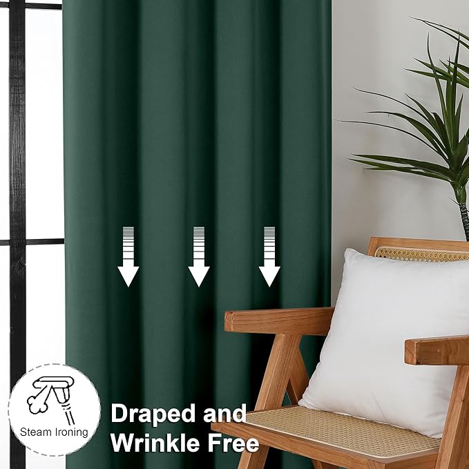 Simplebrand Ava Ever Green Short 36 Inches Blackout Curtain 2 Panels Set, Half Window Rod Pocket Privacy Curtain Tiers for Kitchen, Curtains Blackout for Bathroom Shades, W40 x L36 Inch, Ever Green