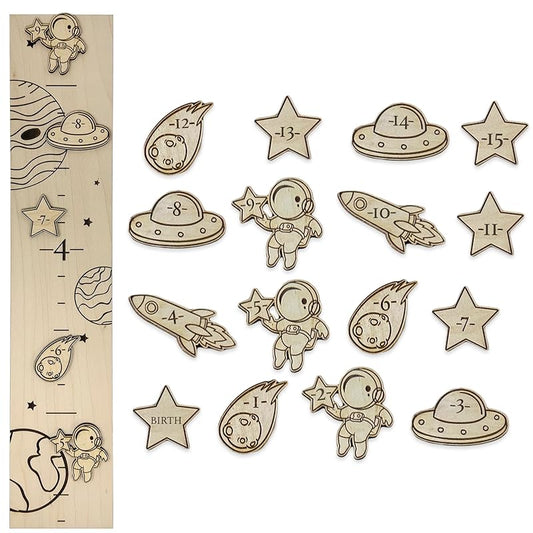 Wooden Markers for Growth Chart Height Ruler Kids Height Measurement, Space Themed Shapes.