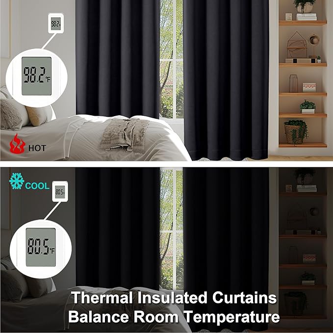 Simplebrand Ava Halloween Black Short 36 Inches Blackout Curtain 2 Panels Set, Half Window Rod Pocket Privacy Curtain Tiers for Kitchen, Curtains Blackout for Bathroom Shades, W40 x L36 Inch, Black