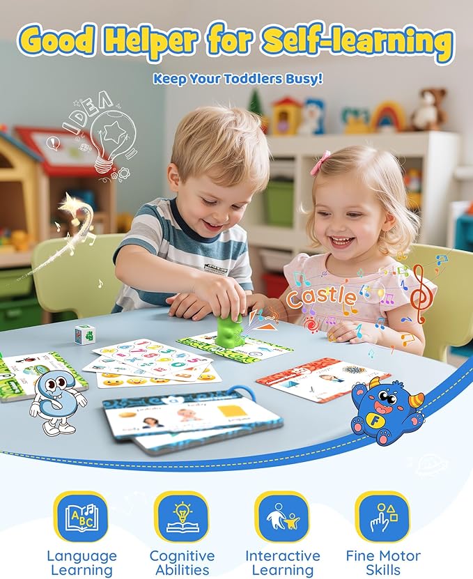 Montessori Toys for Kids Reading Set: Dinosaur Talking Pen with 73PCS FlashCard&6 Stickers, Montessori Language Learning Speech Therapy Toys, Autism Sensory Interactive Educational Gifts for Boy Girl