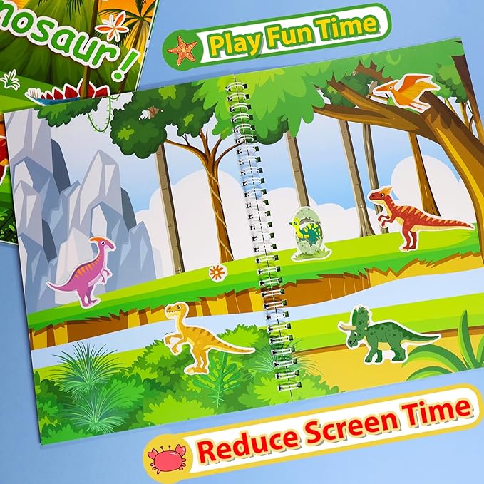 Reusable Sticker Book for Kids 1-3, Jelly Sticker Books for Toddlers 2-4 Years, Dinosaur Stickers for Kids, Toddler Travel Essentials Toys Plane Activities (Dinosaur)