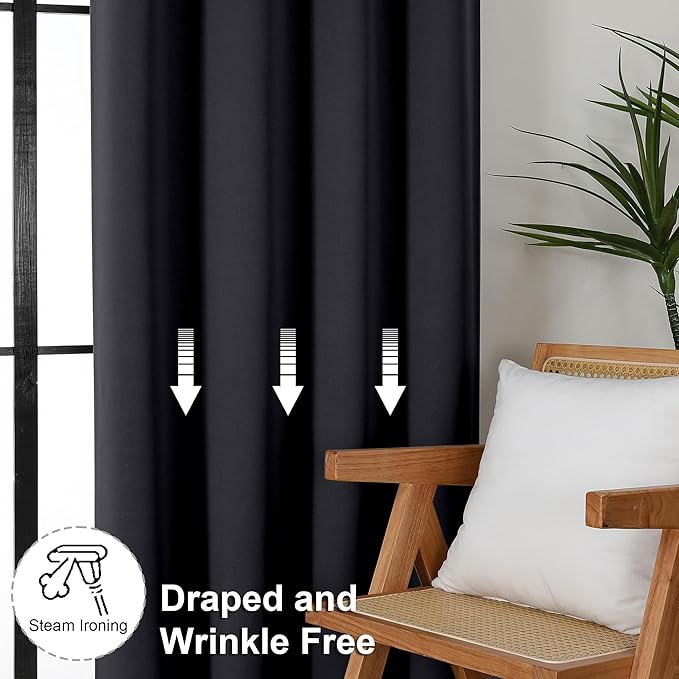 Simplebrand Ava Halloween Black Short 36 Inches Blackout Curtain 2 Panels Set, Half Window Rod Pocket Privacy Curtain Tiers for Kitchen, Curtains Blackout for Bathroom Shades, W40 x L36 Inch, Black