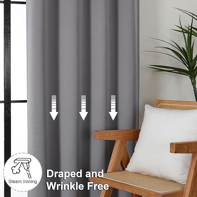 Simplebrand Ava Light Grey Short 36 Inches Blackout Curtain 2 Panels Set, Half Window Rod Pocket Privacy Curtain Tiers for Kitchen, Curtains Blackout for Bathroom Shades, W40 x L36 Inch, Light Grey