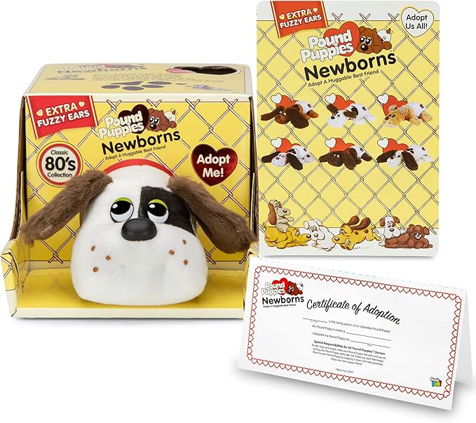 Pound Puppies Newborns Plush - White with Dark Brown Spots (Fuzzy Ears)