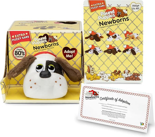 Pound Puppies Newborns Plush - White with Dark Brown Spots (Fuzzy Ears)