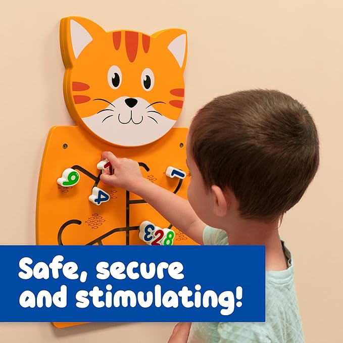 SPARK & WOW Cat Activity Wall Panel - Ages 18m+ - Montessori Sensory Wall Toy - Number Matching Activity - Busy Board - Toddler Room Décor