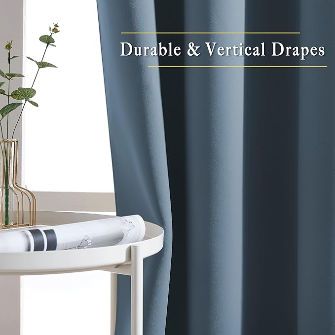NICETOWN Blackout Curtains & Drapes for Bedroom - Triple Weave Grommet Top Thermal Insulated Light Blocking Panels for Bathroom/Living Room, Smoky Blue, W34 x L50, Set of 2