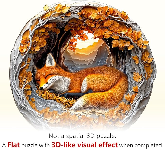 WOODBESTS Wooden Puzzles for Adults, 3D Fox Wood Puzzles Adult(100 Pieces, S, 8.5 * 8.3in), Unique Shape Wooden Animal Jigsaw Puzzles, Birthday Gifts for Adults Family Game