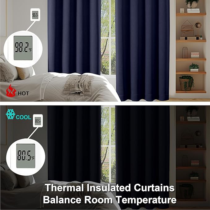 Simplebrand Ava Navy Blue Short 36 Inches Blackout Curtain 2 Panels Set, Half Window Rod Pocket Privacy Curtain Tiers for Kitchen, Curtains Blackout for Bathroom Shades, W40 x L36 Inch, Navy Blue