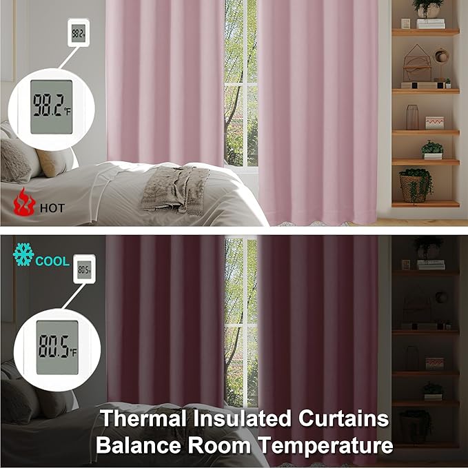 Simplebrand Ava Blush Short 36 Inches Blackout Curtain 2 Panels Set, Half Window Rod Pocket Privacy Curtain Tiers for Kitchen, Curtains Blackout for Bathroom Shades, W40 x L36 Inch, Blush