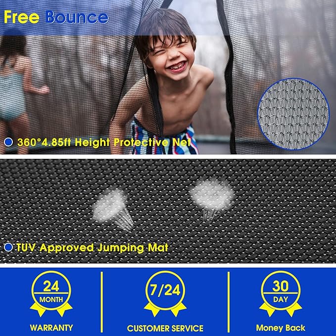 SKYUP Tranpoline 1500LBS 16 15 14 12 10 8 FT Tranpoline for 7-10 Kids and Adults, Windproof Outdoor Tranpoline with Enclosure Net, Basketball Hoop, Easy to Install & Last Long - ASTM Approved