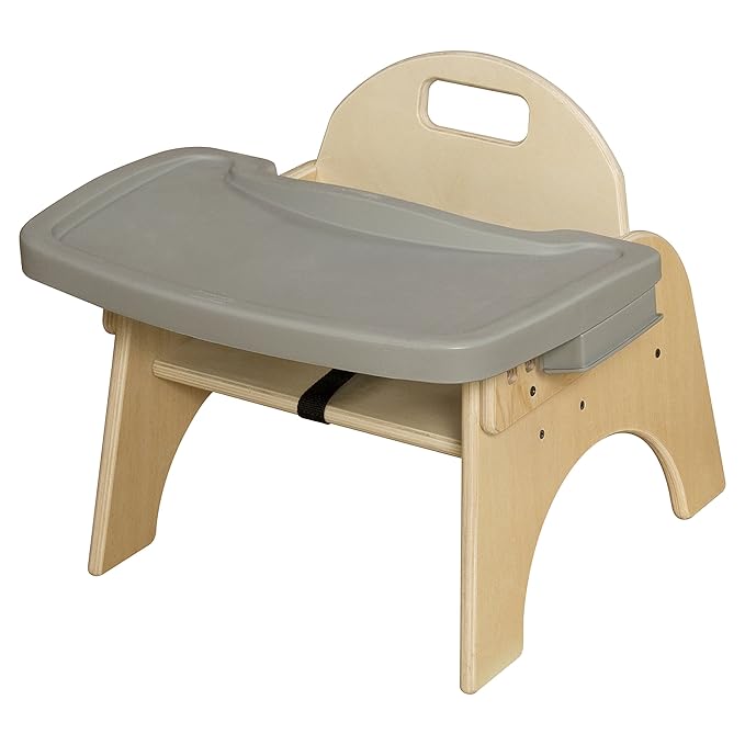 11'H Montessori Low Feeding Chair, Toddler Wooden Stackable Chair with Removable Tray, Safety Harness, Suitable for Ages 3-5