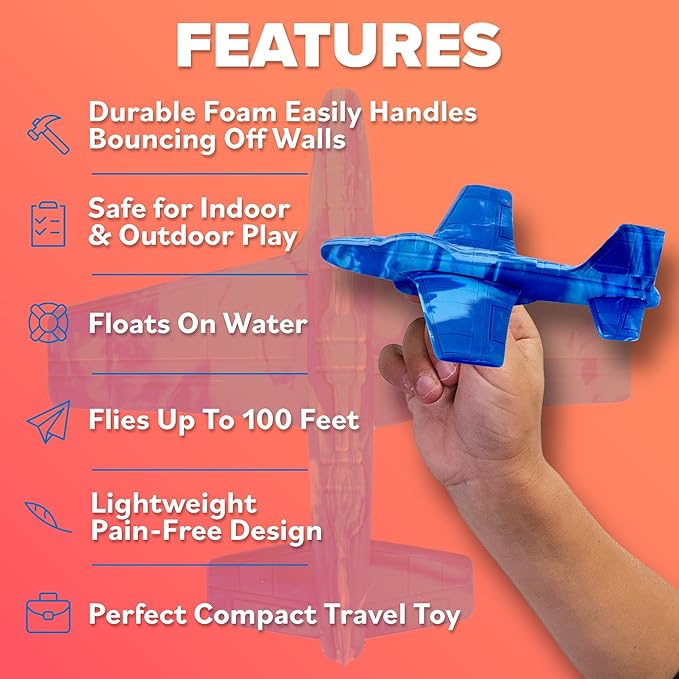 Airplane Toy Foam Airplanes for Kids: Best Pool Toys for Ages 3 4 5 6 7 8 9 10 11 & Up for Boys & Girls - Easy Throwing Air Planes - Toy Birthday Gifts for Boys - STEM Summer Yard Beach Games