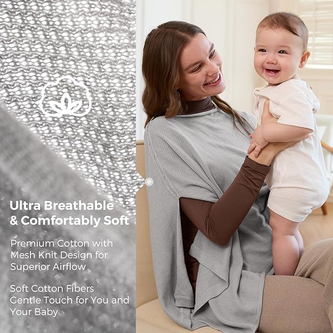 Momcozy Nursing Cover for Breastfeeding, Soft Privacy Poncho, Multi-Use Nursing Shawl, Portable Breast Feeding Covers for Women, Includes Laundry Bag (Grey)