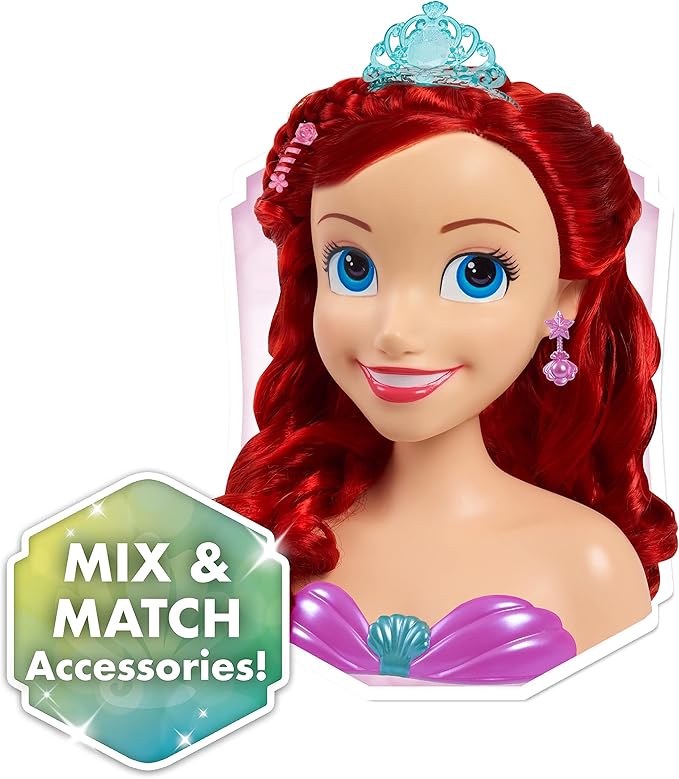 Disney Princess Ariel Styling Head, 18-pieces, Pretend Play, Kids Toys for Ages 3 Up by Just Play