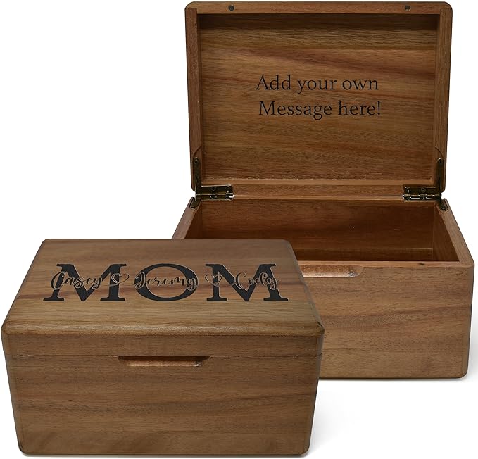 Mom Gifts from Daughters - Custom Wooden Box, Personalized Mothers Day Gift Ideas for Mom, Acacia Wood Keepsake Chest for Memories, Memorabilia Box with Hinged Lid, Bday Gift Customized, 8x6x4 in