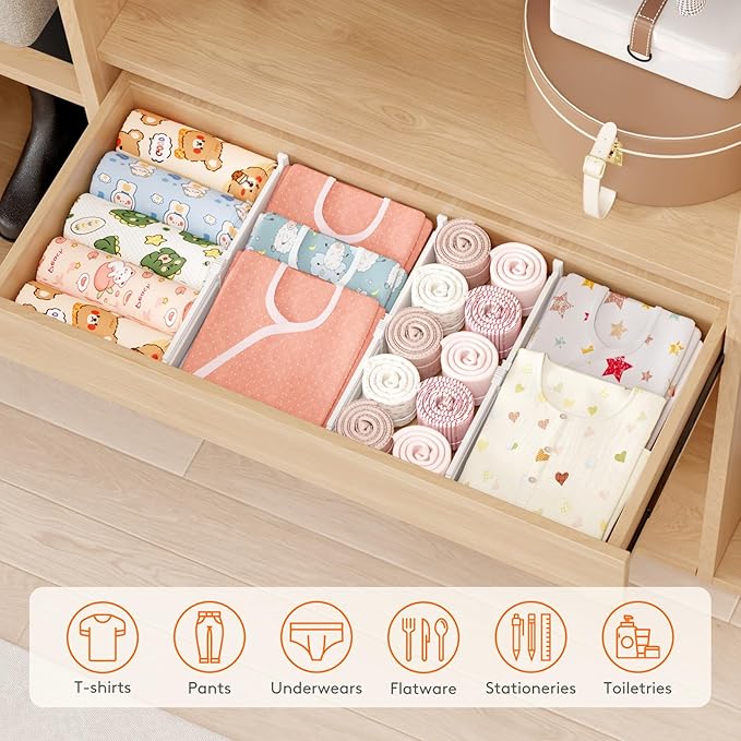 Lifewit 8 Pack Drawer Dividers 4" High, 10.5-16.5" Dresser Drawer Divider, Adjustable Drawer Organizers for Clothes, Plastic Drawers Separators for Dresser, Bedroom, Bathroom, Kitchen, Office