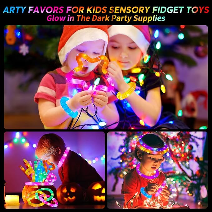 12 PCS Light Up Glow Sticks - LED Pop Tubes, Glow in The Dark Party Supplies, Sensory Toys Birthday Party Favors for Kids, Light Up Toys Goodie Bag Stuffers Gifts