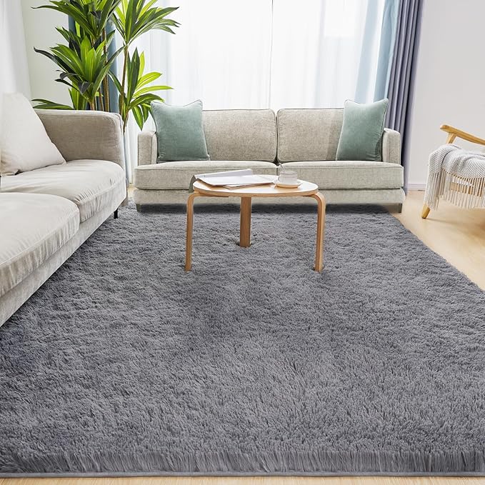 Fluffy Area Rug, 4x5.8 Grey Rugs for Bedroom, Soft Plush Area Rugs for Living Room, Nursery, Study Room, Dressing Room, Home Decor