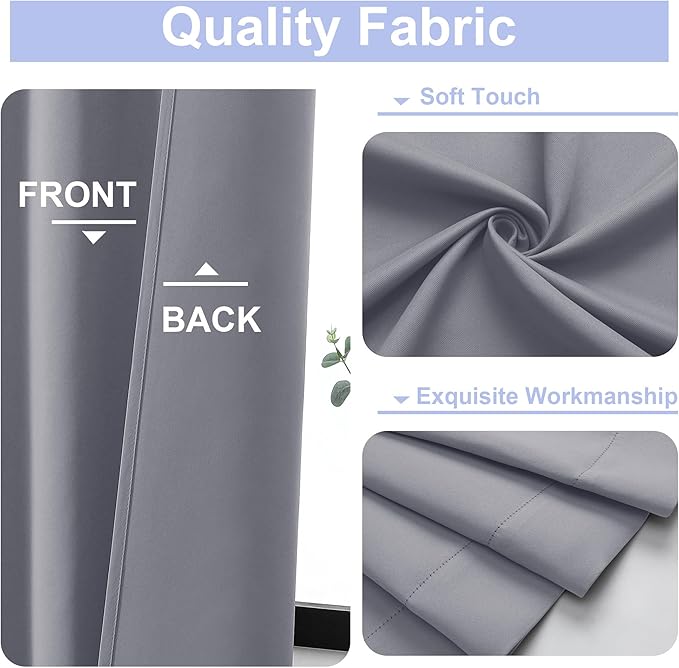Simplebrand Ava Silver Grey Short 36 Inches Blackout Curtain 2 Panels Set, Half Window Rod Pocket Privacy Curtain Tiers for Kitchen, Curtains Blackout for Bathroom Shades, W40 x L36 Inch, Silver Grey
