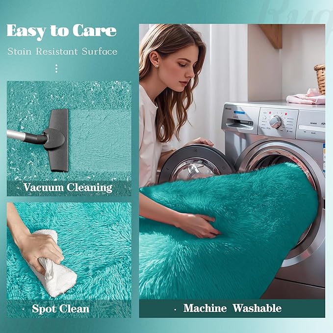 4FT Round Rug for Bedroom: Fluffy Shag Soft Washable Rugs Circle Small Fuzzy Plush Indoor Carpet for Living Room Nursery Playroom Dorm Kids Girls Boys Room (Teal Blue, 4'x4')