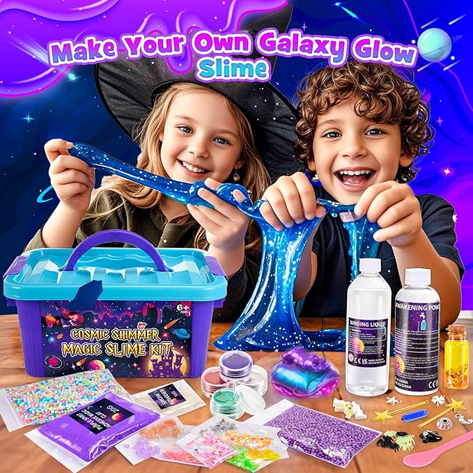 Magic Galaxy Slime Kit for Kids 6-12, DIY Butter Slime Making Kit with Glitter Powder, Galaxy Stickers & Dark Matter Creative Sensory Toys, Fun Birthday Gift for 6-12 Year Olds Girls Boys