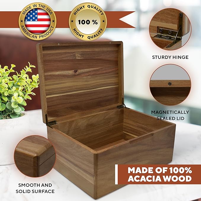 Gifts for Mom Birthday Unique - Wooden Keepsake Box with Names, Personalized Mothers Day Gifts from Son Acacia Wood Storage for Memories, Grandma Keepsake Box, Gift for Mom Bday, 11.5x8.5x5.5 in