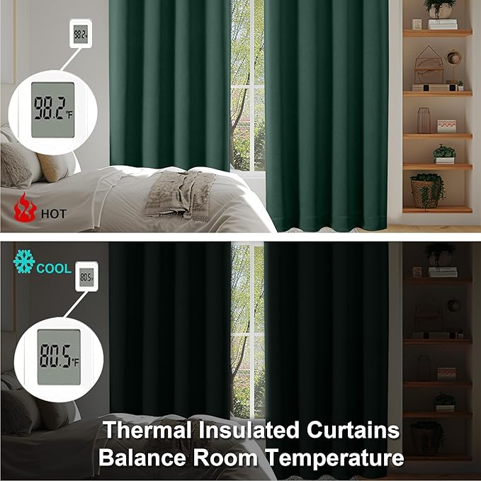 Simplebrand Ava Ever Green Short 36 Inches Blackout Curtain 2 Panels Set, Half Window Rod Pocket Privacy Curtain Tiers for Kitchen, Curtains Blackout for Bathroom Shades, W40 x L36 Inch, Ever Green