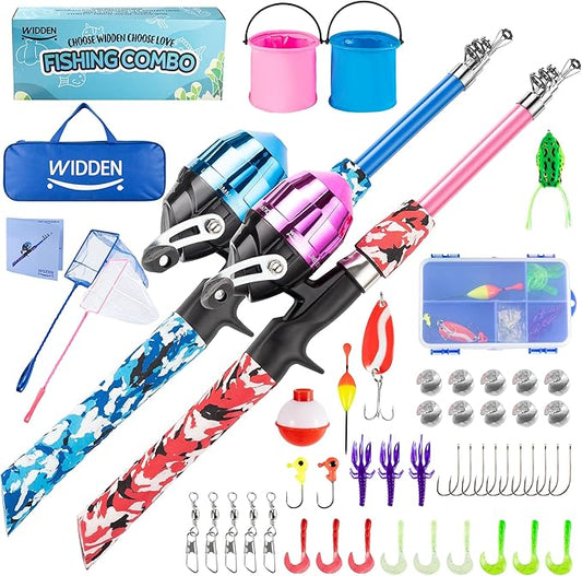 Kids Fishing Pole, Portable Telescopic Kids Fishing Poles for Boys and Girls, Fishing Rod and Reel Combo Kit with Tackle Box, and Fishing Net, Best Fishing Pole for Toddler Youth