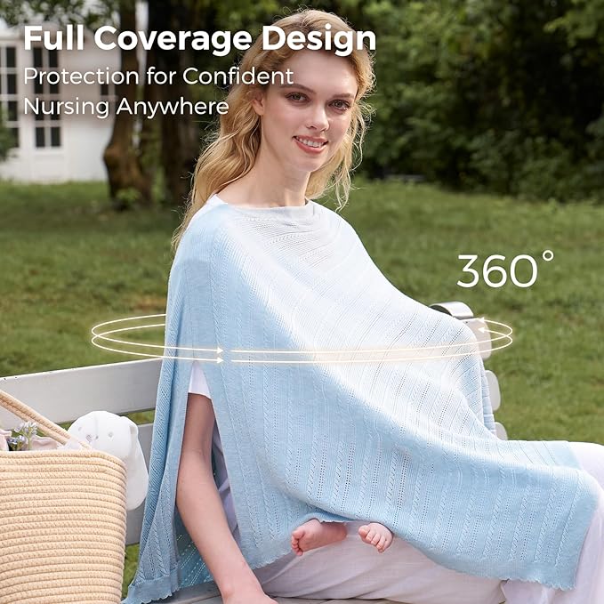Momcozy Ultra-Light Nursing Cover for Breastfeeding, Soft Breathable Tencel™ Lyocell Fabric, Multi-Use Feeding Shawl, Newborn Essentials Must Haves(Blue)