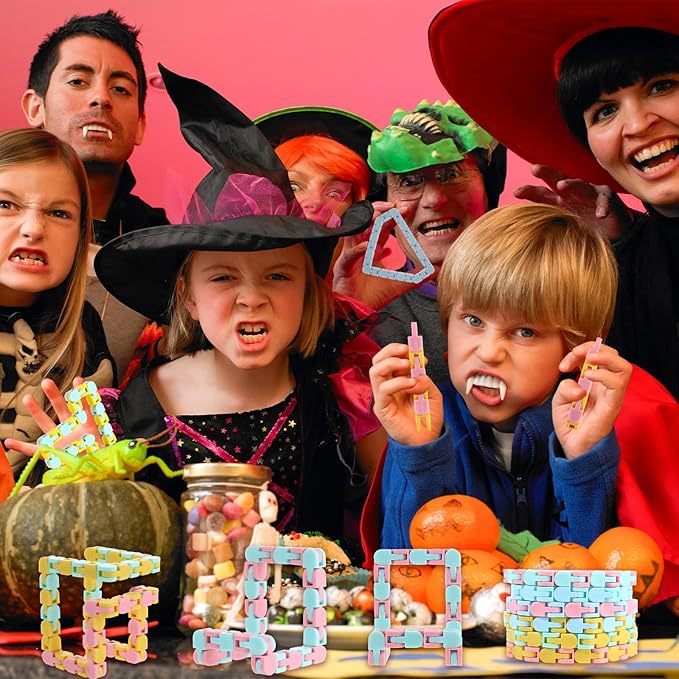 Woosir 6 Pack Wacky Tracks Fidget Toys Gifts for Kids Classroom Brithday Christmas Party Favors 24 Links Sensory Snap Fidget Snake Click Toys for Kids Adult Stress Relief Party Gifts Macarons Colors