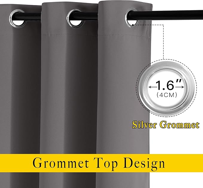 NICETOWN Blackout Cafe Curtains 50 inches Long - Triple Weave Grommet Top Thermal Insulated Light Blocking Panels for Bathroom/Kitchen, Grey, W34 x L50, Set of 2