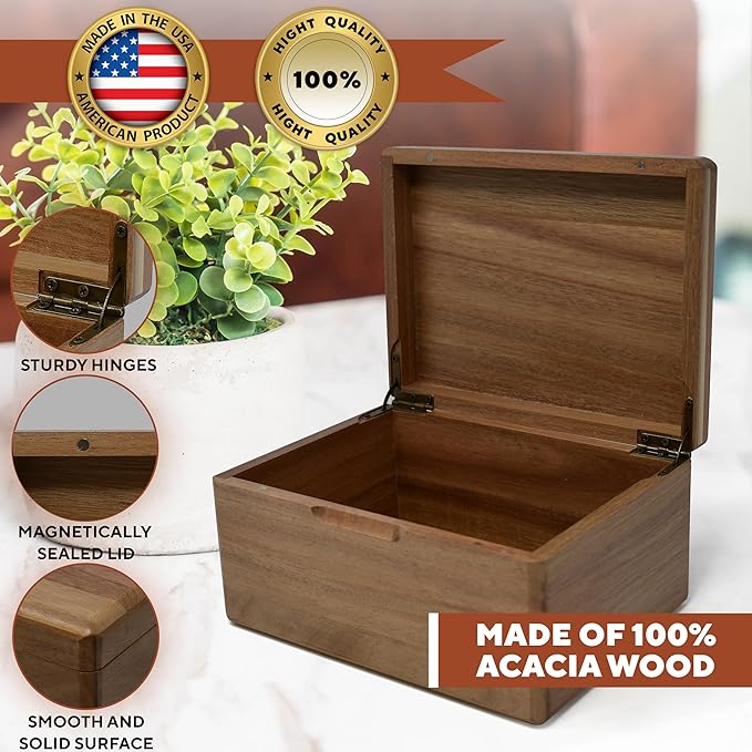 Mom Gifts from Daughters - Custom Wooden Box, Personalized Mothers Day Gift Ideas for Mom, Acacia Wood Keepsake Chest for Memories, Memorabilia Box with Hinged Lid, Bday Gift Customized, 8x6x4 in