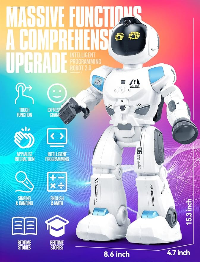 Large Smart Emo Robot Toys for Kids 5-7,Gesture Sensing Programmable Interactive Remote Control Robots for 8-12 with LED Eye Express for Boys 4-9 Years Old Birthday Gifts