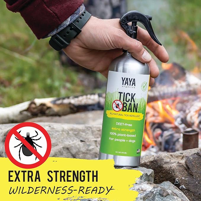 YAYA ORGANICS Tick Ban | Extra Strength Tick Repellent Made with Essential Oils and All Natural, DEET Free Ingredients | Proven Effective, Safe for Adults, Kids and Dogs | Mixed Pack (4oz/16oz)
