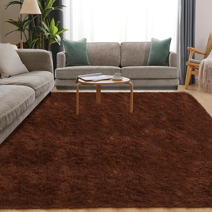 Soft 9x12 Brown Rug, Fluffy Area Rugs for Living Room, Plush Navy Area Rugs for Bedroom, Non-Slip Indoor Carpet for Nursery, Study Room, Kids Room, Room Decor