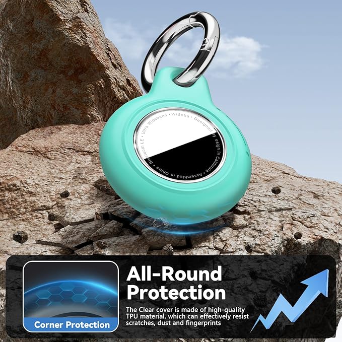 Upgrade Waterproof 4 Pack Airtags Holder with Apple Airtags Keychain, Hard PC Air Tag Case, Anti-Scratch & Shock Air tag Holder, Men's Women's Keyrings & Keychains -Red+Mint Green+Orange+Purple