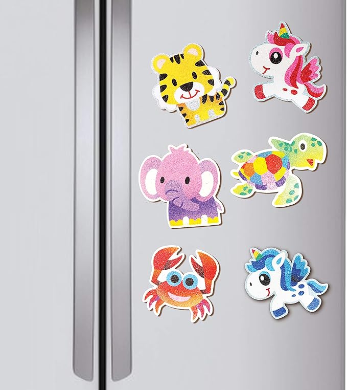 VHALE Peel and Stick Magnetic Sand Art Board, 5 MDF Sand Art Sets with Non Scratch Magnets, Peel, Sprinkle and Stick Designs, 12 Sand Colors, Fridge Decor, Kids Party Favors (Unicorn)