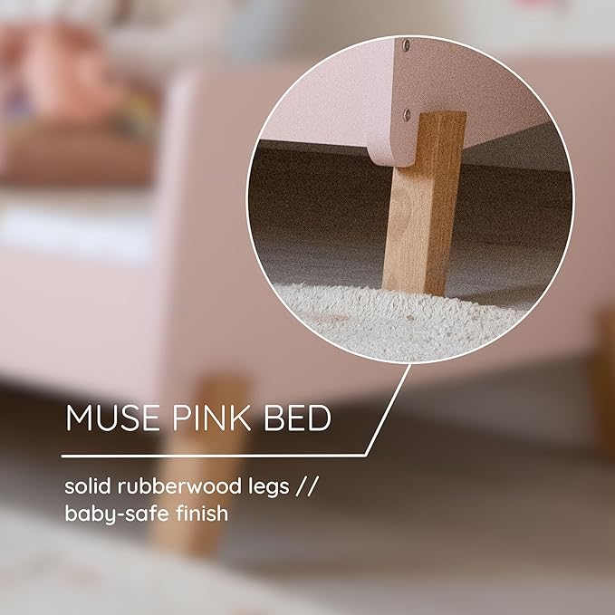 dadada Muse Toddler Bed with 2 Removable Safety Rails. Low Profile Montessori Bed for Kids. Sturdy Solid Wood Frame, Fits Standard Crib Mattress, Easy to Assemble, Toddler Bed for Girls & Boys - Pink