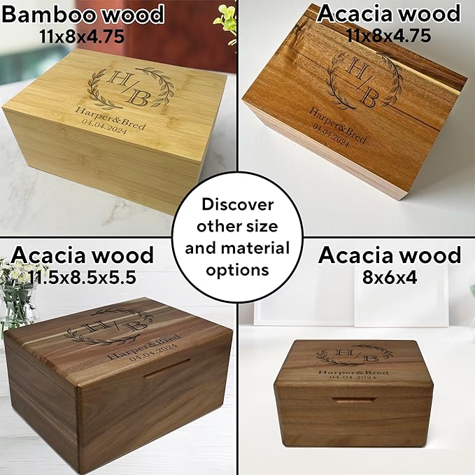 Wedding Keepsake Box - Personalized Couple Gift, Custom Gift for Wedding Anniversary, Wooden Memory Boxes for Love Letters, Cards, Engagement Time Capsule, Unique Gift for Parents 11x8x4.75 in
