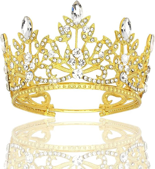 CAVETEE Mini Crown Cake Topper, Small Princess Tiara Crystal Crown Flower Bouquets Accessories for Cake Topper, Flower Arrangements and Decorations (gold)