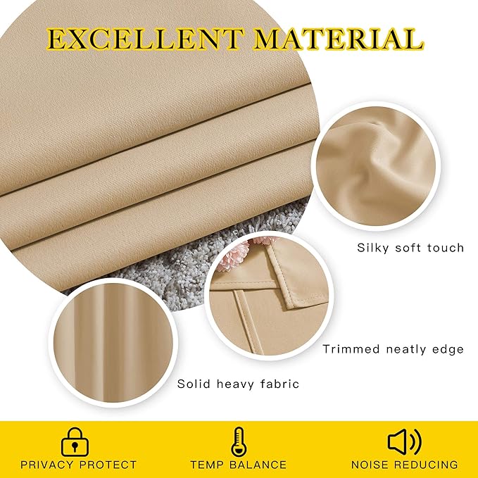 NICETOWN Bedroom Blackout Curtains and Drapes - Window Treatment Thermal Insulated Solid Grommet Blackout Drapes for Bathroom (Biscotti Beige, Set of 2, 37 by 54 Inch)