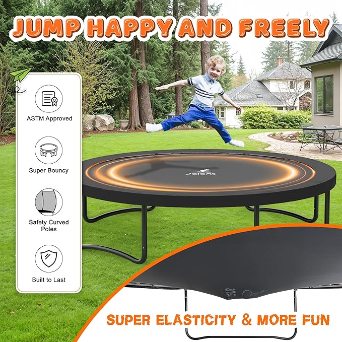 Trampoline 8FT 10FT 12FT 14FT 16FT, Recreational Trampolines with Enclosure Net and Ladder, Outdoor Anti-Rust Trampolines for Kids and Adults, ASTM Approved