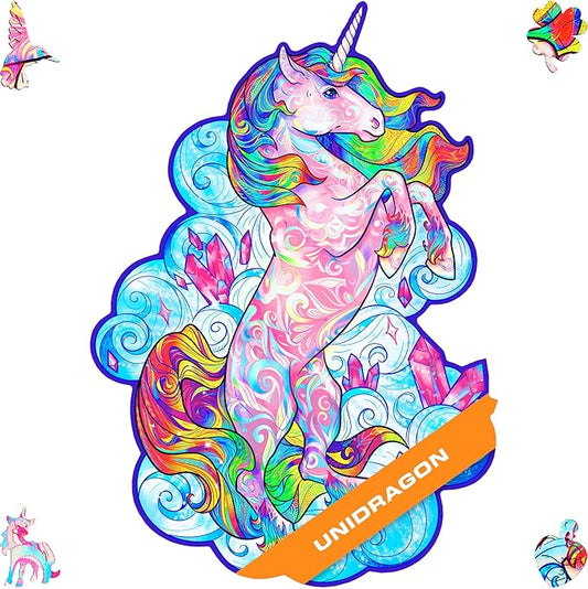 UNIDRAGON Wooden Jigsaw Puzzles - Inspiring Unicorn, 313 pcs, King Size 12.2"x16.1", Beautiful Gift Package, Unique Shape Best Gift for Adults and Kids