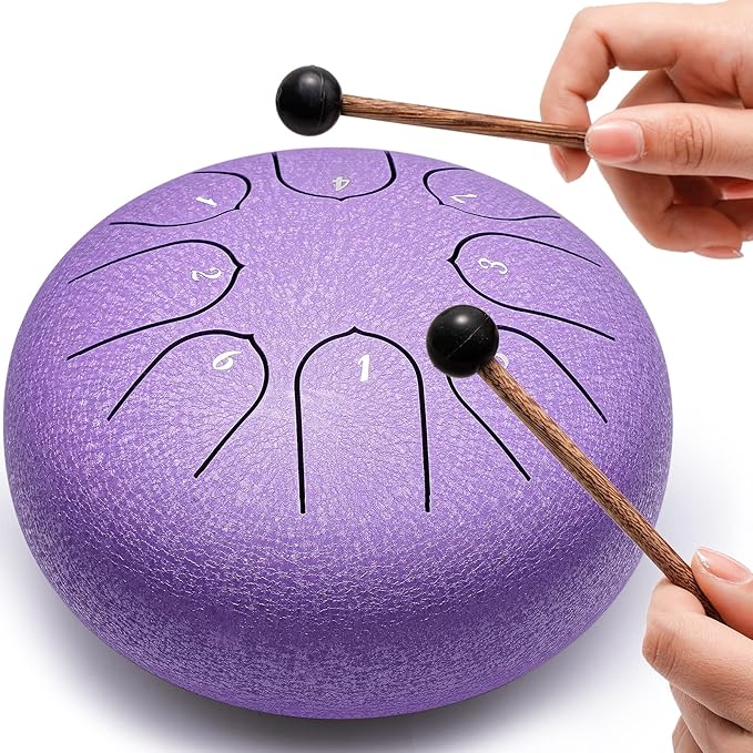 Steel Tongue Drum Percussion, 6 Inch 8 Notes Musical Instruments, Music Gifts for Family Friends (Lavender)